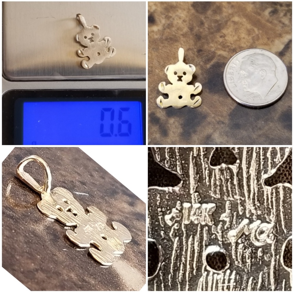 Genuine 14k Solid Yellow Gold Teddy Bear Pendant - Picture 4 of 4